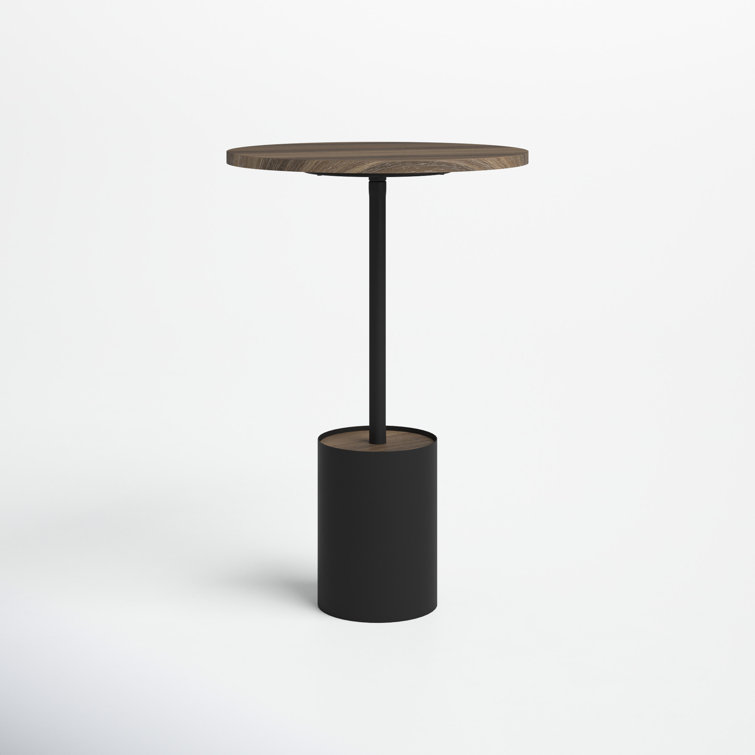 Metal 24"H Side Table with Wooden Top in Black and Brown Finish